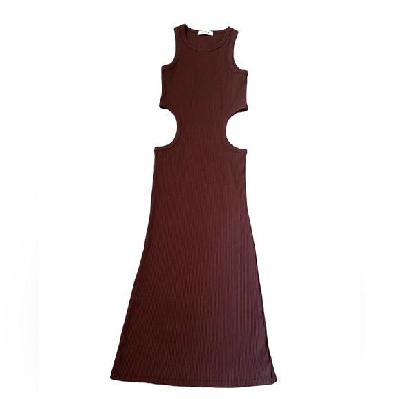 ENA PELLY Billie Racer Side Cutout Ribbed Maxi Dress Chocolate Brown Sz 2 - Picture 4 of 9